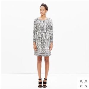 Madewell Geometric Silk Long Sleeve Dress (Size 6)